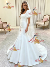 White Mermaid Puff Sleeve Wedding Dress