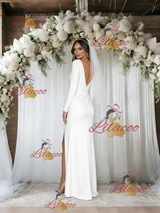 Sexy Long Sleeve V-neck Pleats Wedding Dress
