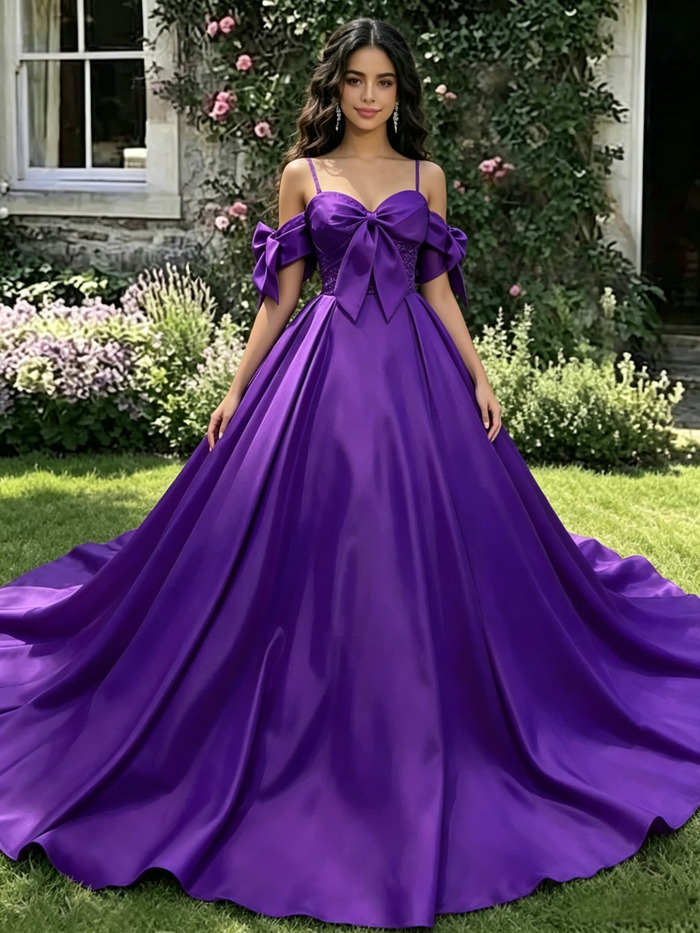 Purple Satin Straps Quinceanera Dress