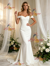 White Mermaid Off the Shoulder Wedding Dress