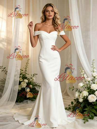 White Mermaid Off the Shoulder Wedding Dress