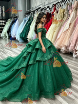 Green Tulle Sequins Straps Quinceanera Dress