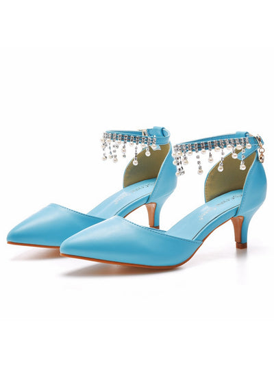 Low-heeled Pointed Beaded Tassel Sandals