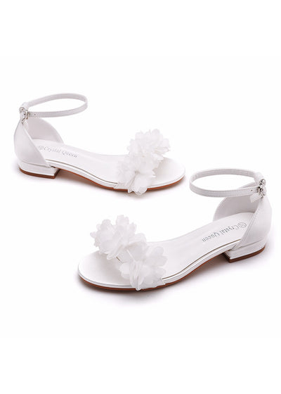 2 cm Satin Bridal White Flower Sandals