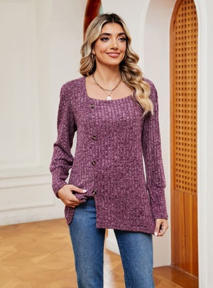 Square Neck Button Loose T-shirt