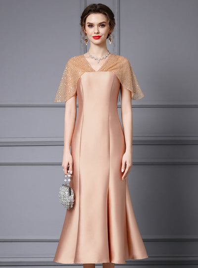 Champagne V-neck Sequins Mother Of The Bride Dress