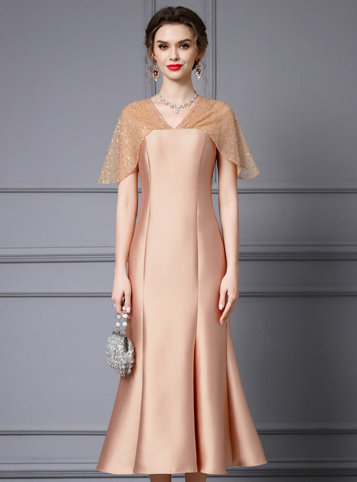Champagne V-neck Sequins Mother Of The Bride Dress