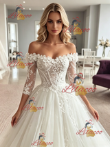 White Tulle Off the Shoulder Appliques Wedding Dress