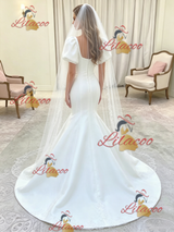 White Mermaid Puff Sleeve Wedding Dress