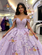 Purple Tulle Straps Appliques Quinceanera Dress