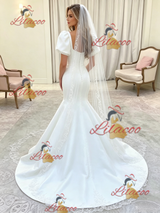 White Mermaid Puff Sleeve Wedding Dress
