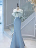 Blue Mermaid Straps Bow Prom Dress