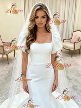 White Mermaid Puff Sleeve Wedding Dress