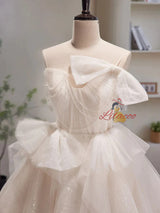 Ivory Tulle Sequins Pleats Bow Homecoming Dress