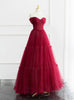 Burgundy Tulle Pleats Off the Shoulder Prom Dress