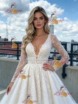 White Tulle V-neck Appliques Prom Dress