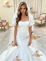 White Mermaid Puff Sleeve Wedding Dress