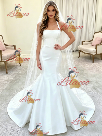 White Mermaid Straps Wedding Dress