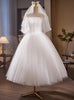 White Tulle Off the Shoulder Pearls Wedding Dress