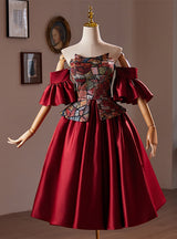 Simple Burgundy Satin Strapless Homecoming Dress