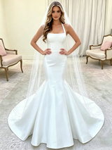 White Mermaid Straps Wedding Dress