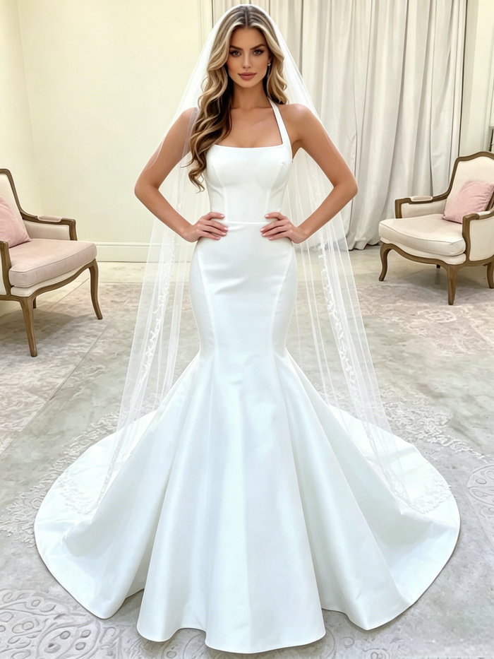 White Mermaid Straps Wedding Dress