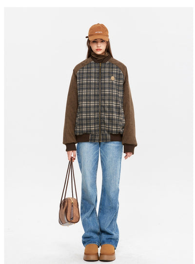 Plaid Contrast Warm Loose Cotton-padded Jacket