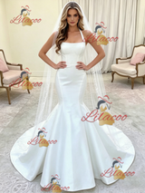 White Mermaid Straps Wedding Dress