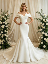 White Mermaid Off the Shoulder Wedding Dress