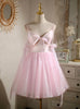 Pink Spaghetti Straps Pearls Homecoming Dress