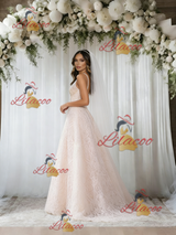 Champagne Lace V-neck Wedding Dress
