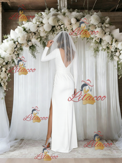 Sexy Long Sleeve V-neck Pleats Wedding Dress