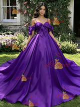 Purple Satin Straps Quinceanera Dress