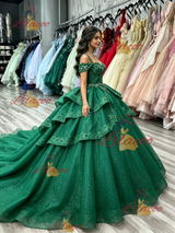 Green Tulle Sequins Straps Quinceanera Dress
