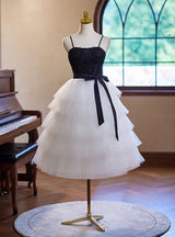 White Tulle Spaghetti Straps Homecoming Dress
