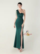 One Shoulder Split Beading Prom Dress