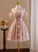Pink Tulle Lace 3D Flower Homecoming Dress