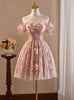 Pink Tulle Lace 3D Flower Homecoming Dress