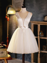 Ivory Tulle Satin V-neck Homecoming Dress