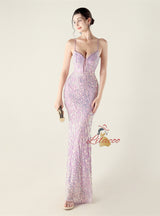 Spaghetti Straps Mermaid Sequins Beading Prom Dress
