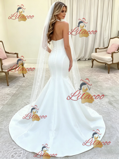 White Mermaid Straps Wedding Dress