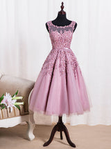 Pink Tulle Appliques Pearls Homecoming Dress
