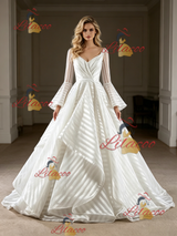 White Long Sleeve Square Neck Wedding Dress