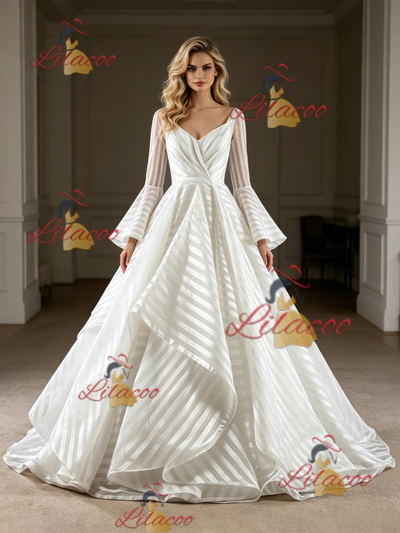 White Long Sleeve Square Neck Wedding Dress