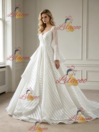 White Long Sleeve Square Neck Wedding Dress