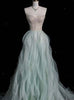 Green Tulle Sequins Strapless Prom Dress