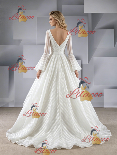 White Long Sleeve Square Neck Wedding Dress