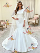 White Mermaid Satin Short Sleeve Wedding Dress