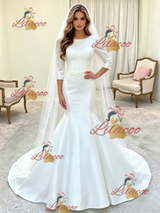 White Mermaid Satin Short Sleeve Wedding Dress