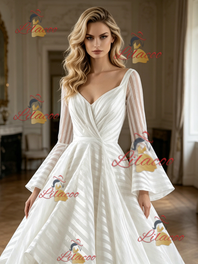 White Long Sleeve Square Neck Wedding Dress